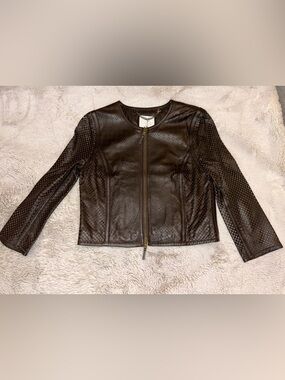 Beautiful Rare Tibi Brown Perforated Leather Jacket size 0
